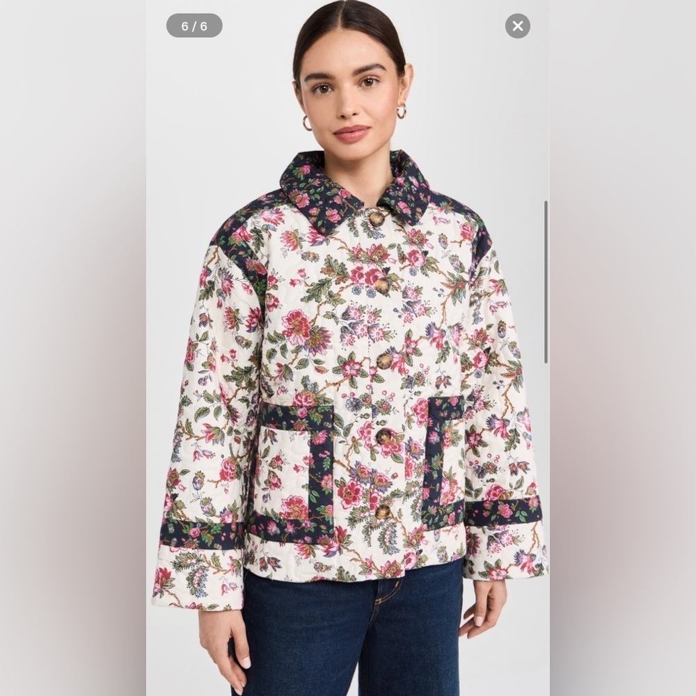 NWT Rhode Emil Jacket Quilted Black Pink Floral Button Coat Small - Picture 2 of 11